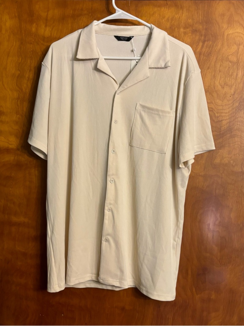 Mens COOFANDY Large Cream Short Sleeve Button-Down Shirt BNWT